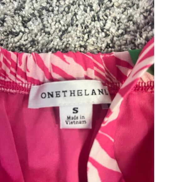 OneTheLand‎ Maxi Dress Pink Tropical Leaf Print Boho Resort Size Small VGUC - Picture 6 of 12